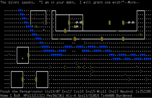 Kuvakaappaus Nethackistä. Kuva Wikipediasta.