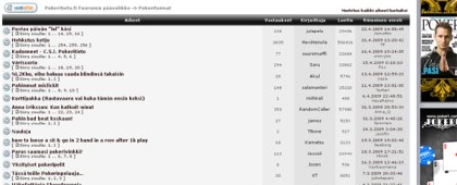 Näyte Pokeritieto.fin keskustelualueen "Pokeritarinat" osiosta, jonne pelaajat voivat kirjoittaa omista pelikokemuksistaan
